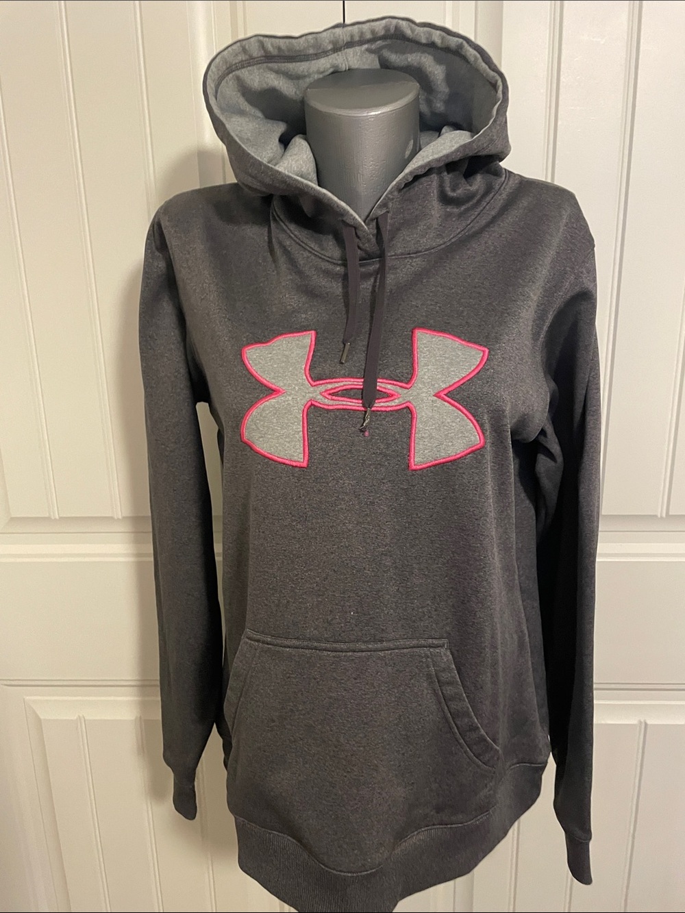 Under Armour Women's Charcoal Gray Hoodie with Pink-Trim Logo